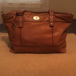 Brown leather fossil bag